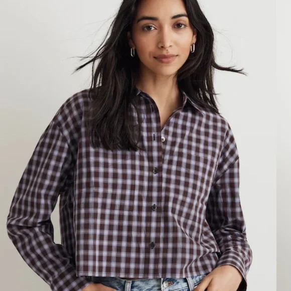 NWT Madewell The Signature Poplin Crop Shirt Size Medium Plaid - Picture 1 of 8